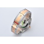 Datejust series men's and women's watch with diamond accents, pink dial, gold bezel, 41mm, two-tone Oyster bracelet.